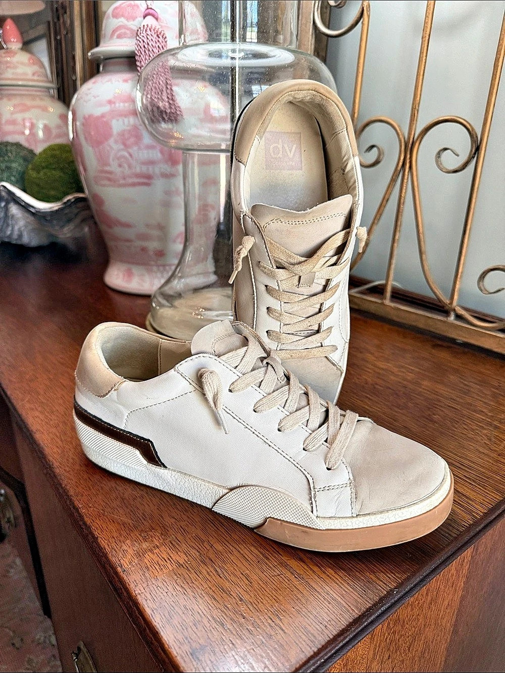 Dolce Vita Harrison Leather Sneakers in White & Brown